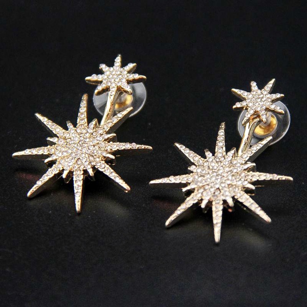 Gold Crystal Starburst Jacket Prom Bridal Earrings - Picture 2 of 7